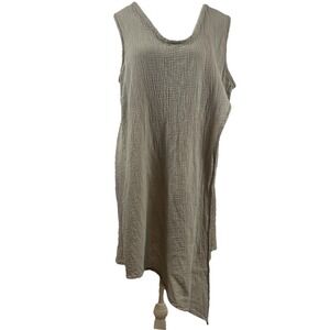 Oh My Gauze Sz 2 Taupe Beige Sleeveless Top  L XL Asymmetrical Lagenlook Beachy‎